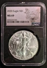 2020 SILVER EAGLE.  NGC CERTIFIED MS69. CERT. #6036529-065