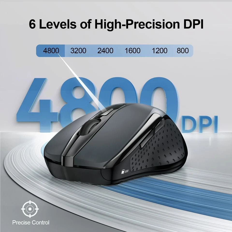 TECKNET Wireless Mouse 2.4G & BT5.0/3.0 Silent 4800 DPI Computer USB A & Blue... - Image 4 of 4