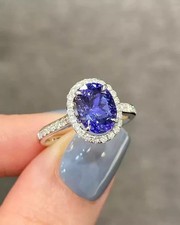 1.99 Ct Oval Natural Tanzanite Diamond Engagement Ring 14K Solid White Gold