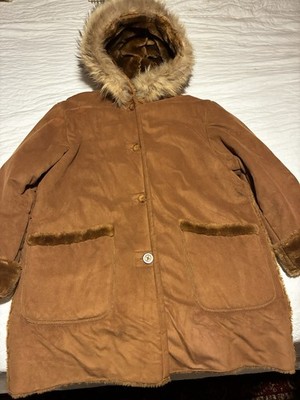 1 Madison Womens Med Brown Faux Suede Jacket w/Removable Faux Raccoon Fur Collar