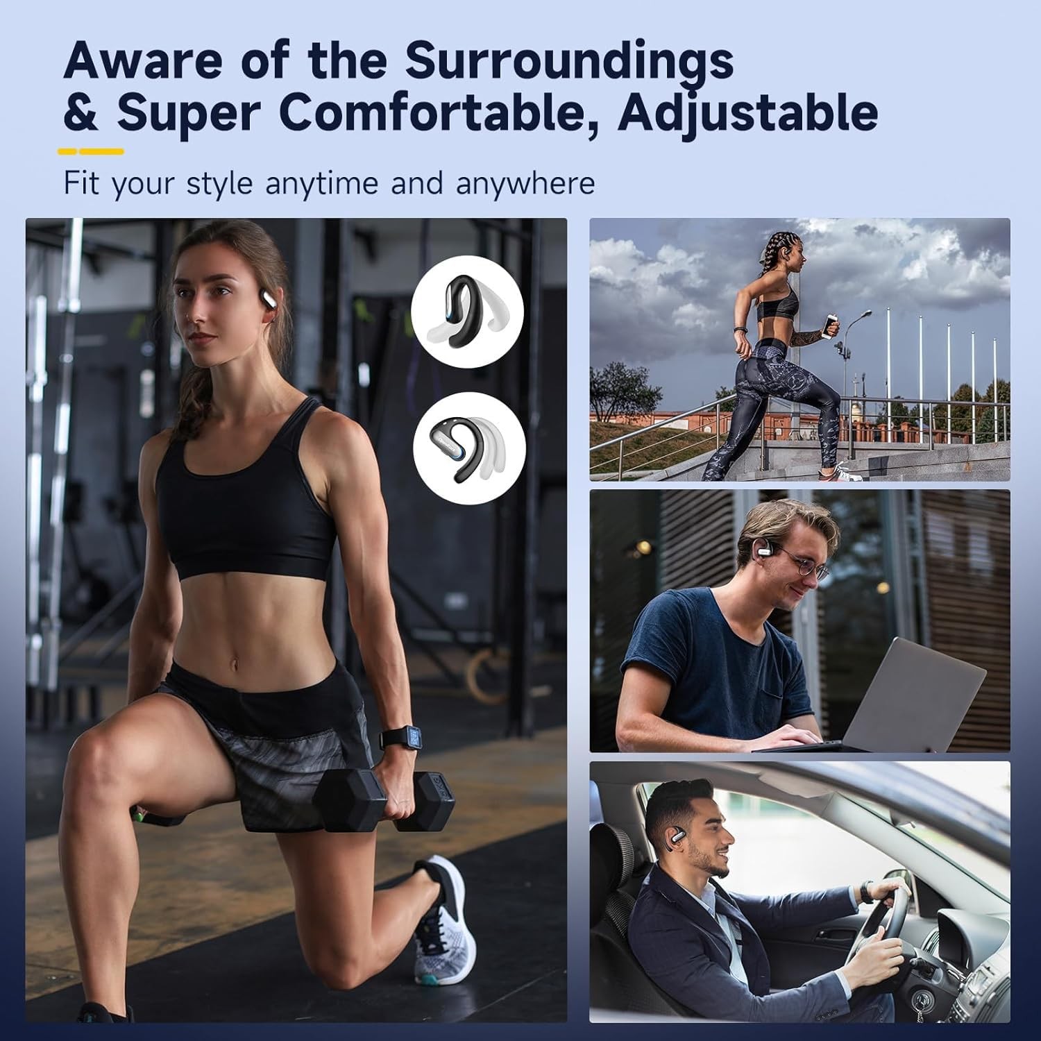 Pro Open Ear Bluetooth Earbuds 46H Playtime Waterproof Wireless Sports Gaming