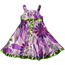 Bonnie Jean Girls Sz 8 Purple Green Flower Silky Dress Sleeveless Floral EUC