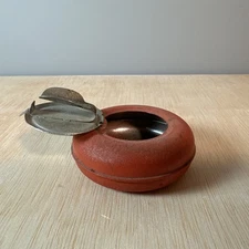 Small Portable Pocket Red METAL Ashtray with Cigarette Rest Pursette Vintage 