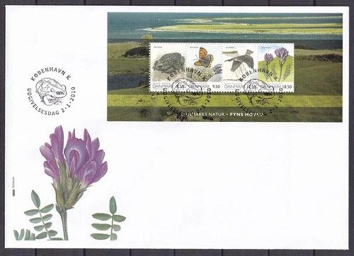 w1852/ Denmark Wildlife Butterfly Frog Bird Sheet Block FDC Cover 2010