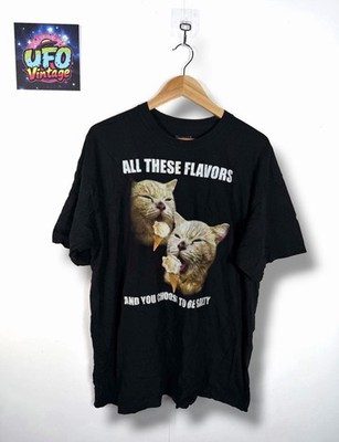 Vintage Katze Neuheit T-Shirt Erwachsene XL schwarz Eis all diese Geschmacksrichtungen Witz
