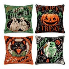 Halloween Pillow Covers 18x18 Set of 4 18" x Pack 4 , Funny Ghost Cat