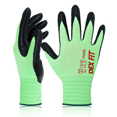 Nitrile Work Gloves FN330, 1 Pair, 3D-Comfort Stretchy Fit, Firm Grip,