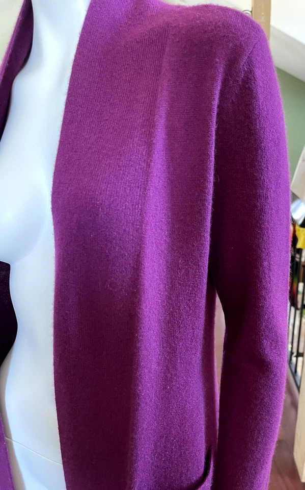 Isaac Mizrahi 100% Cashmere Open Front Cardigan Duster Sweater Plum XXS Runs L - Image 4 of 4