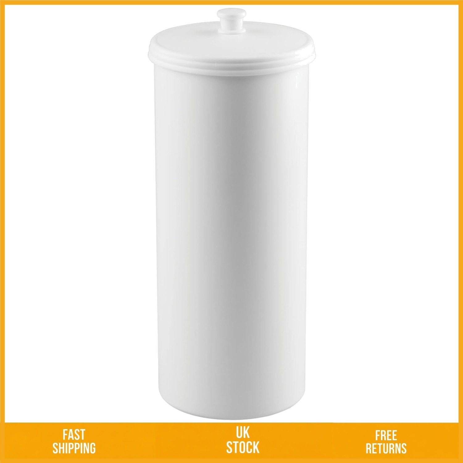 Kent Freestanding Toilet Roll Holder with Lid, Durable Plastic, White 3-Roll