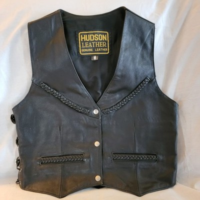 Hudson Genuine Leather Vest Lace Up Sides Embellished Braid Trim Women's M