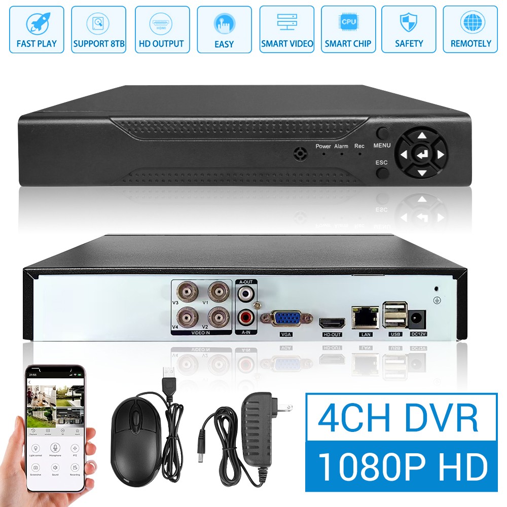 4/8 Channel H.265 1080P DVR Opt 1TB Hard Drive for Home Secu
