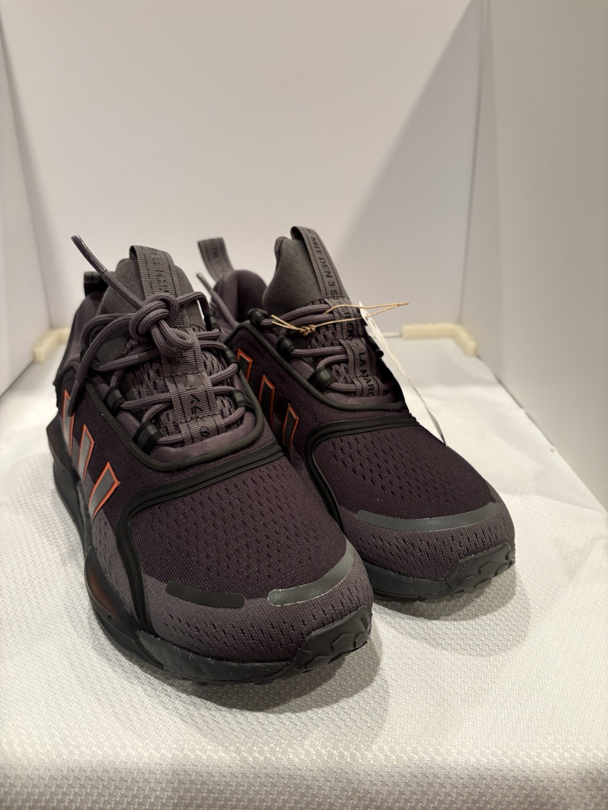 Adidas NMD_V3 J Boost Kids Black & Gray Athletic Shoes W/Orange Stripes Size Y6 image 4