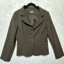 Ann Taylor Blazer Virgin Wool Stretch Sz 8 Brown 4 Button Front Waistband Womens