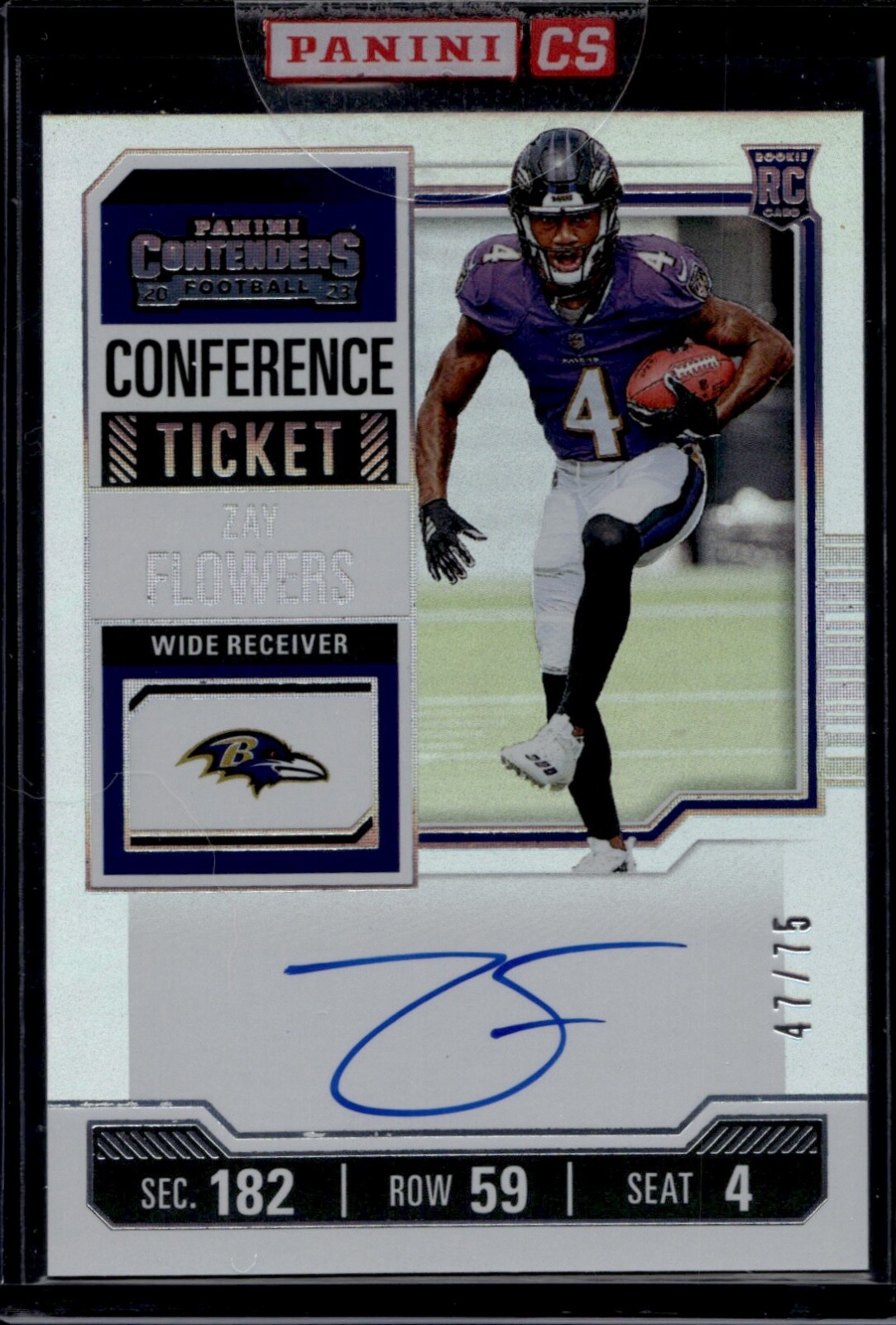 2023 Contenders Football Zay Flowers RAVENS #142 Rookie RC Conference Auto /75