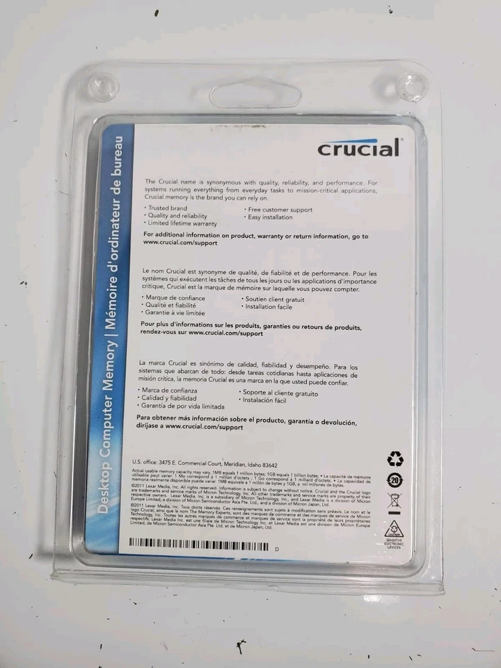 NEW Crucial 2GB DDR3 PC3-8500 UNBUFF DIMM 240 Pin RAM Memory  - Image 4 of 4