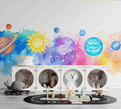 3D Planet Space Watercolor Self-adhesive Removable Wallpaper Murals 30