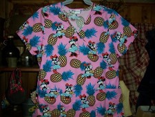 DISNEY MINNIE MOUSE NURSING SCRUB MOCK WRAP TOP SIZE XL 2 FRONT POCKETS NEW