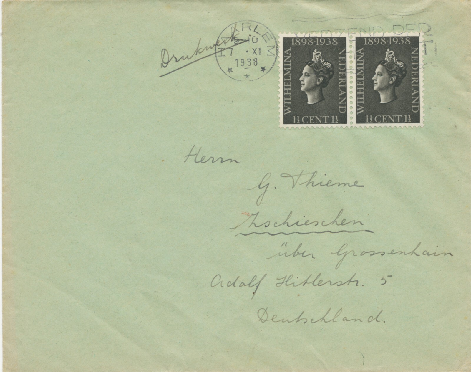 NETHERLANDS 1938, 40. Government Jubilee of Queen Wilhelmina 1 1/2 C (2) Rare