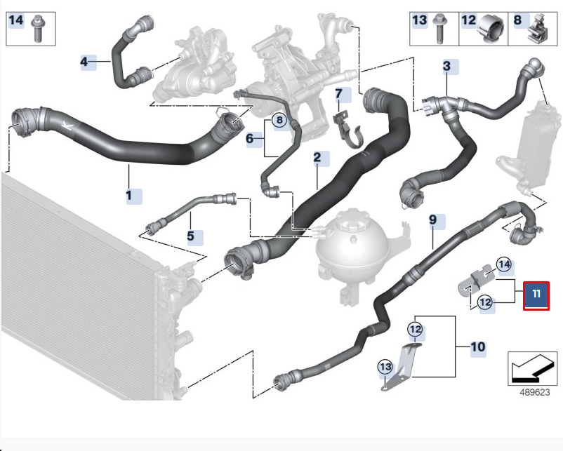 Support de tuyau de liquide de refroidissement pour BMW 5 G30 17128632284