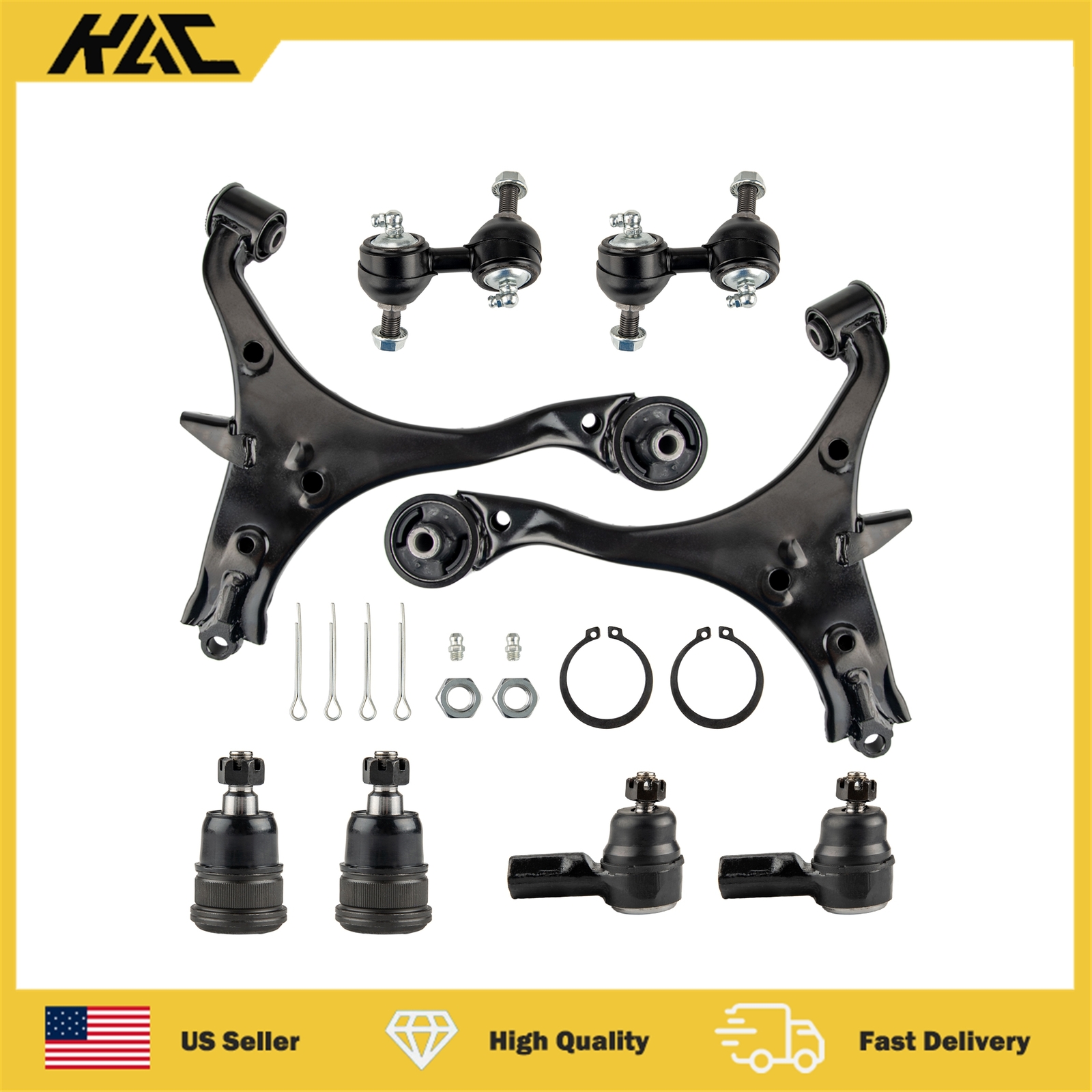 8x Front Lower Control Arms Ball Joints Tie Rod Ends for 2001-2005 Honda Civic