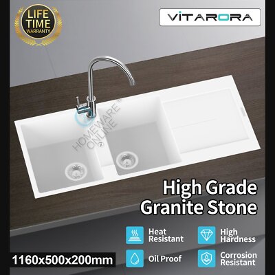 Photo inspiration: German Engineered Modern Apartment Sink Reference: White Drainboard Kitchen Sink German Engineered Granite Stone Double