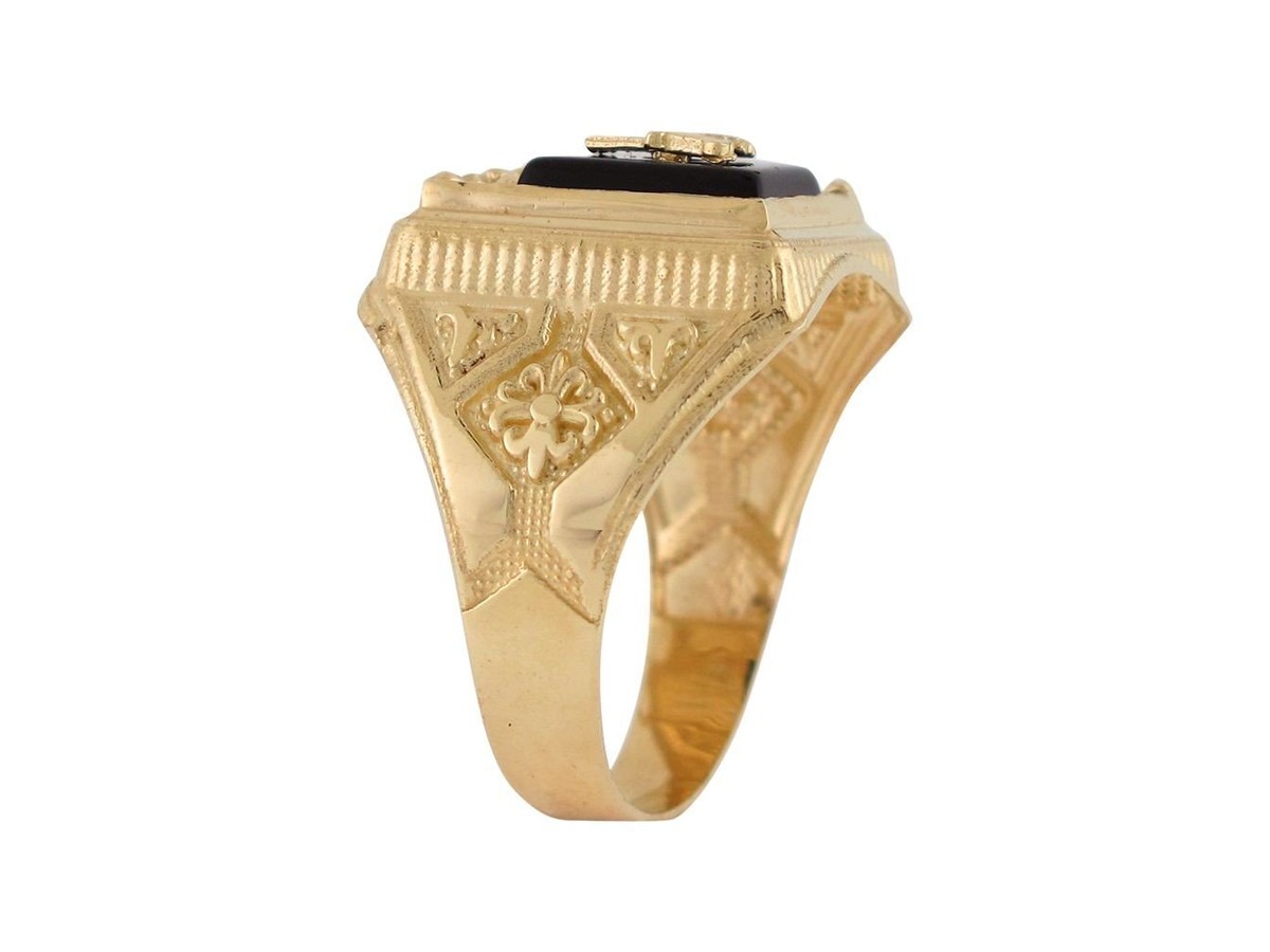 10k or 14k Yellow Gold Black Onyx White CZ Accented Mens 10k or 14k Yellow Gold Black Onyx White CZ Accented Mens