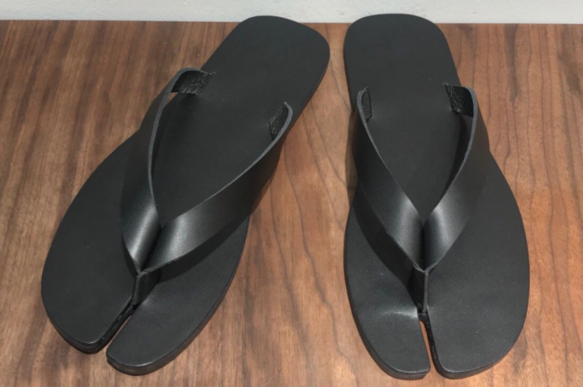 Handmade] Men Shoes Leather Tabi Flip Flop Slide Split Toe