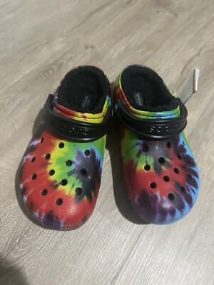 NWT NEW Crocs Unisex Adult TieDye Rainbow Lined Clog W7 US