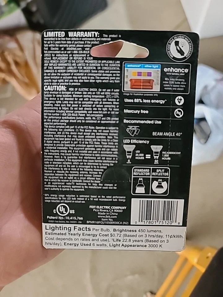 NIP FEIT ELECTRIC GU10 Bright White 3000K 50 Watt LED Bulb PAR16 BULB - Image 2 of 2