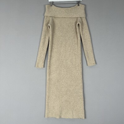 Lucy Paris Womens Sweater Dress Medium Tan Off The Shoulder