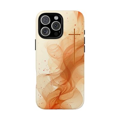 For iPhone/Galaxy/Pixel | Phone Ink Case - Christian Cross Beige Waves