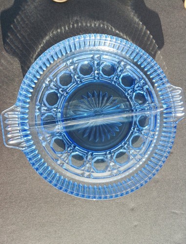 VINTAGE DEPRESSION Windsor Blue Indiana FEDERAL Glass Candy Dish Button Cane EUC - Picture 7 of 13
