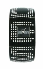 NEW Guess W17518L1 Women's TREND Crystal Classic Logo Black Resin Bangle Watch