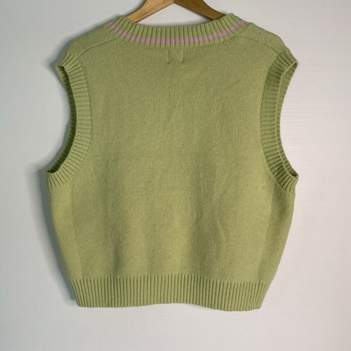 Princess Polly Vest Women S/M Green Pink Knitted Wool Blend Oversized Preppy - Picture 12 of 19