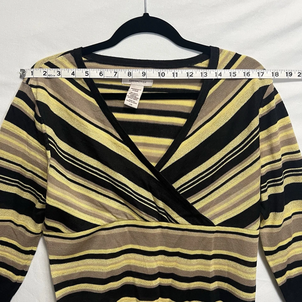 Camisa Covington para mujer talla L Top manga 3/4 a rayas cuello en V Foto 4 de 4