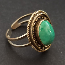 Vintage Eilat Stone Adjustable Ring Sterling Silver Israel Filigree Retro Ethnic