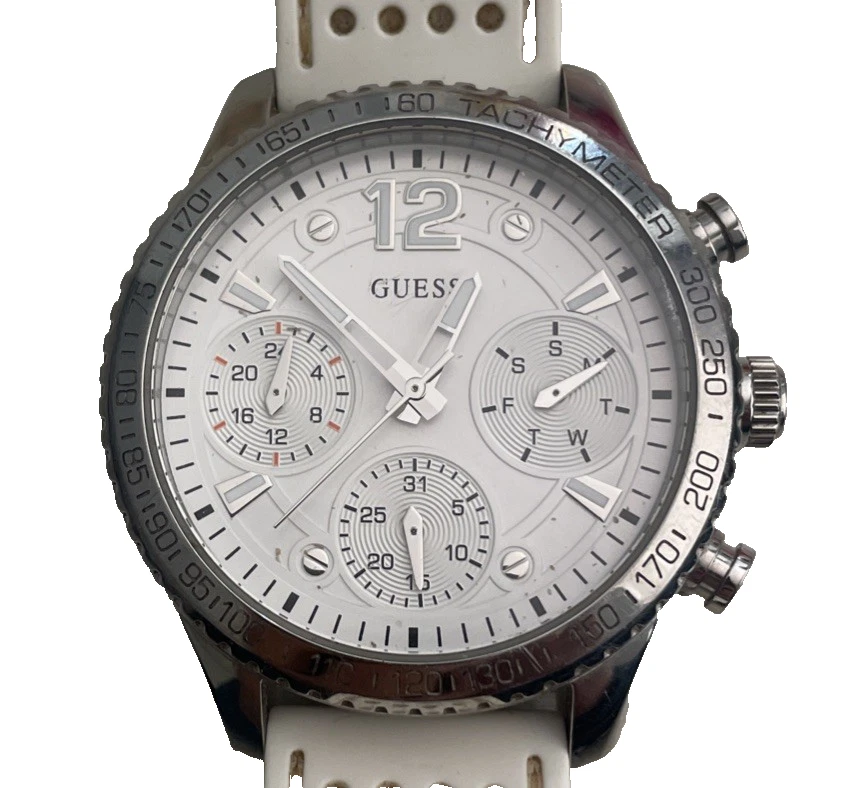 Reloj Guess Mujer U1025L1 Casual Cronógrafo Blanco Silicona Batería Nueva Foto 2 de 4