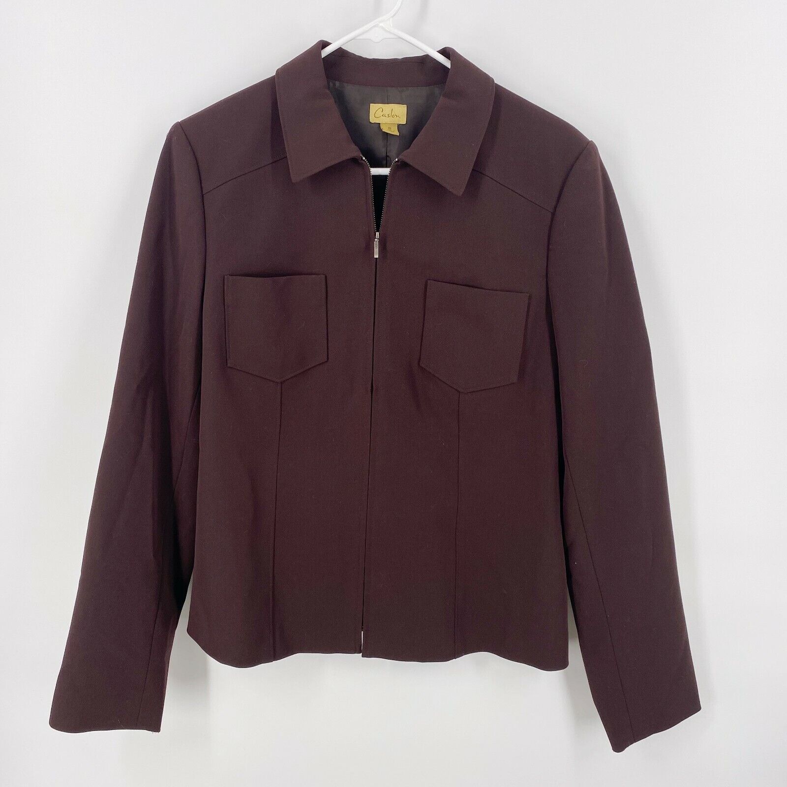 Caslon Brown Full Zip Lined Moto Jacket with Pockets Women's Size 10 | eBay