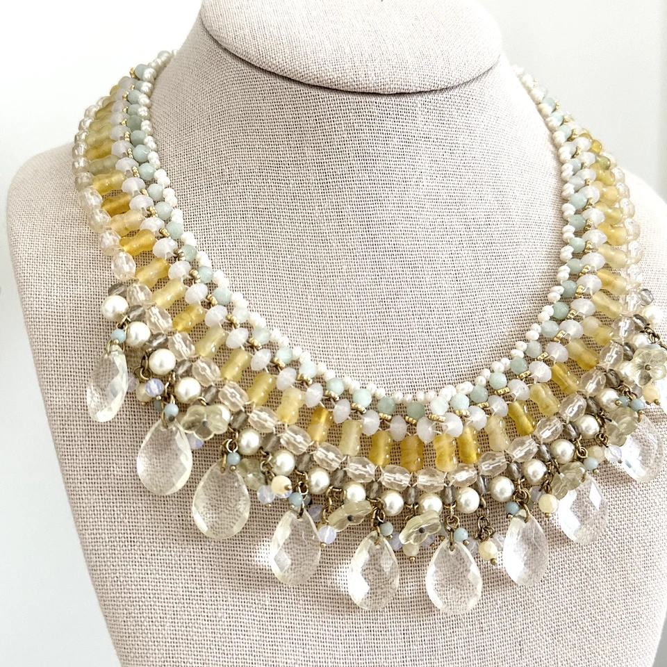 Banana Republic Ladies Yellow Crystal Multicolor Glass Beaded Collar Necklace - Image 3 of 4