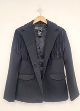 Free People X Blanknyc Show Stopper Black Fringed Blazer Size Xs Rrp €98