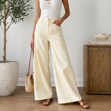 Pilcro Anthropologie Super Wide Leg Jeans Buttercream Ivory Size 31 NWT Cotton