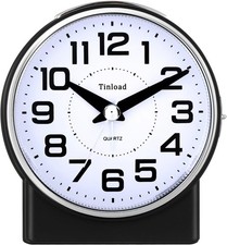 Tinload 4.3" Reloj Despertador Analógico Silencioso Sin Tictac Grandes Números Círculo Negro