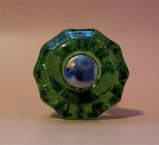 1-24 VTG GREEN GLASS Cabinet KNOBS 8-Panel Fluted Design-NOS Pick Your Quantity
