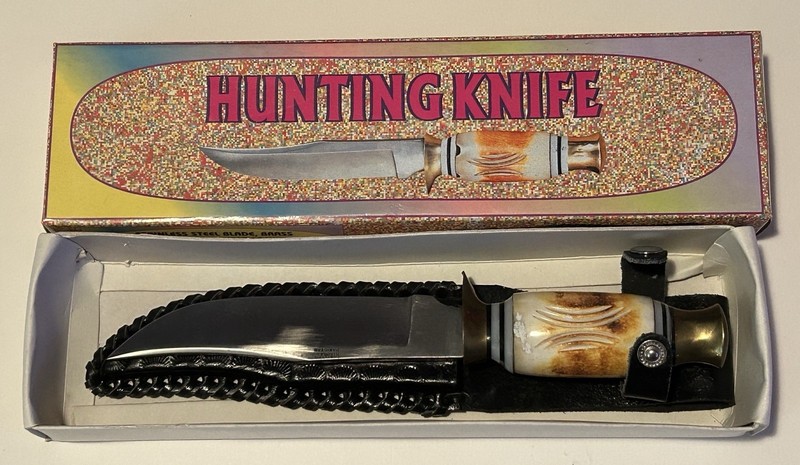 Bone Handle Hunting Knife ~ T-101-B~ NOS ~ NEW w/ Box & Sheath ~ Stainless Steel