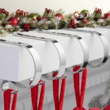 Silver Stocking Holders for Mantle Set of 4, Christmas Stocking Silver-4 Pack