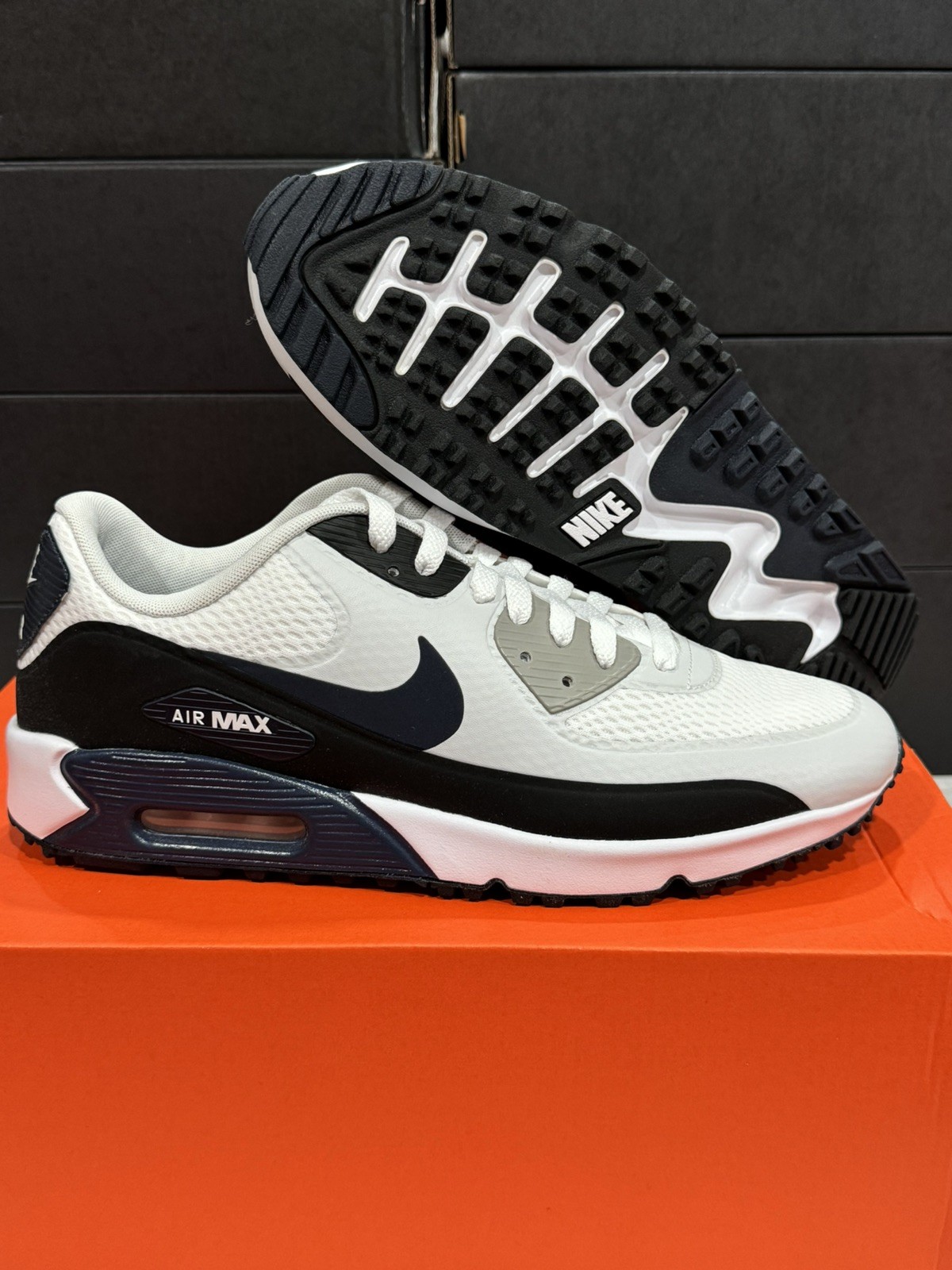 Nike Air Max 90 G Tb Golf Golf Cleats White-College Navy Siz