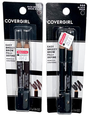 Covergirl Fill +Define Eye Brow Pencils &Sharpener 500-Black &505-Rich Brown-2Pk