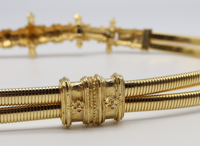Judith Leiber Belt Ornate Gold Tone snake mesh stretch metal double ornate VTG Judith Leiber Belt Ornate Gold Tone Snake Mesh Stretch  main image 2