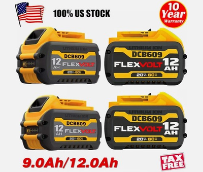 #ad 4 Pack DCB609 For DEWALT FLEXVOLT 20V 60V 12Ah MAX Li Ion Battery DCB207 DCB615 $146.78