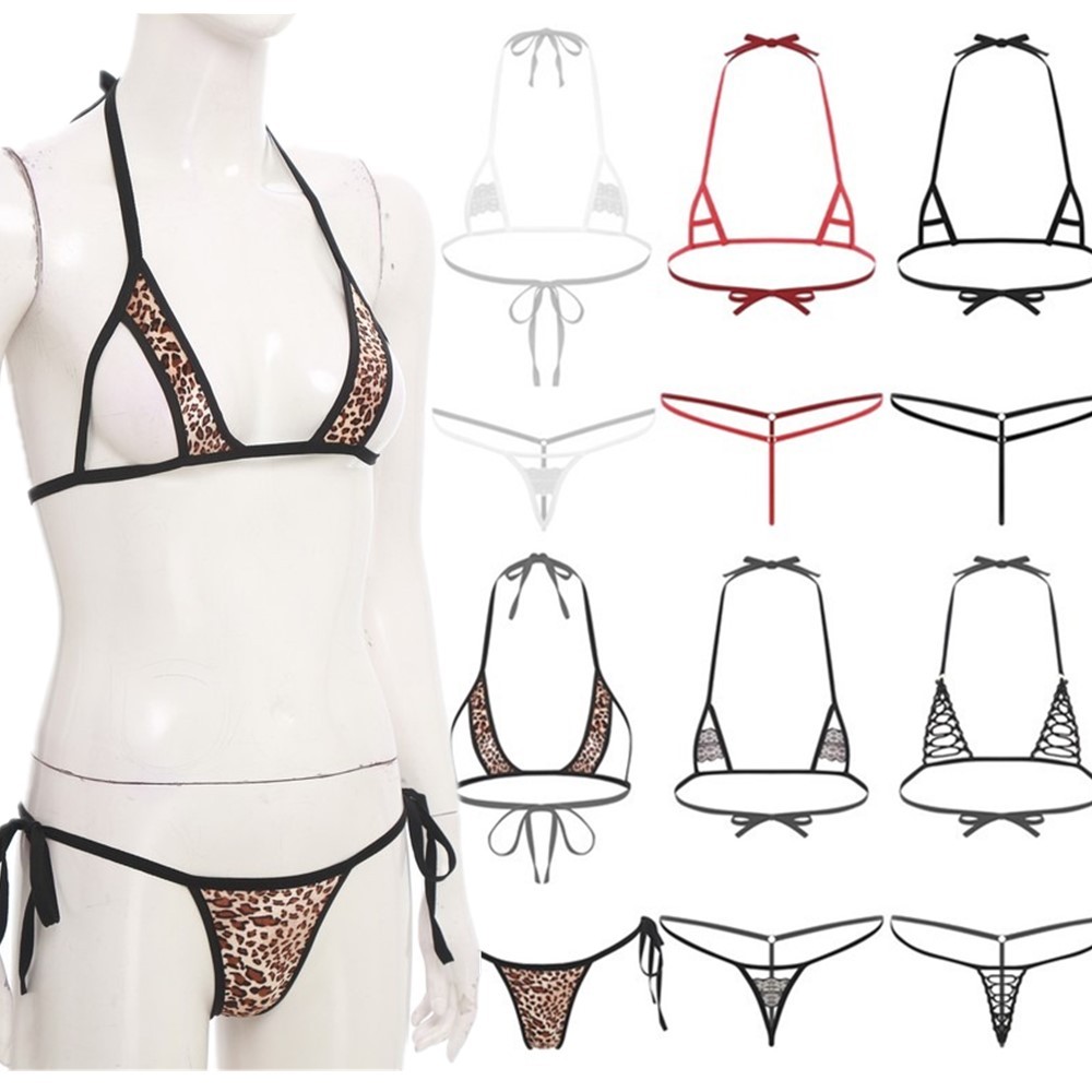 Womens 2Pcs Halter Neck Bra Tops Micro Bikini Lingerie Set Sexy